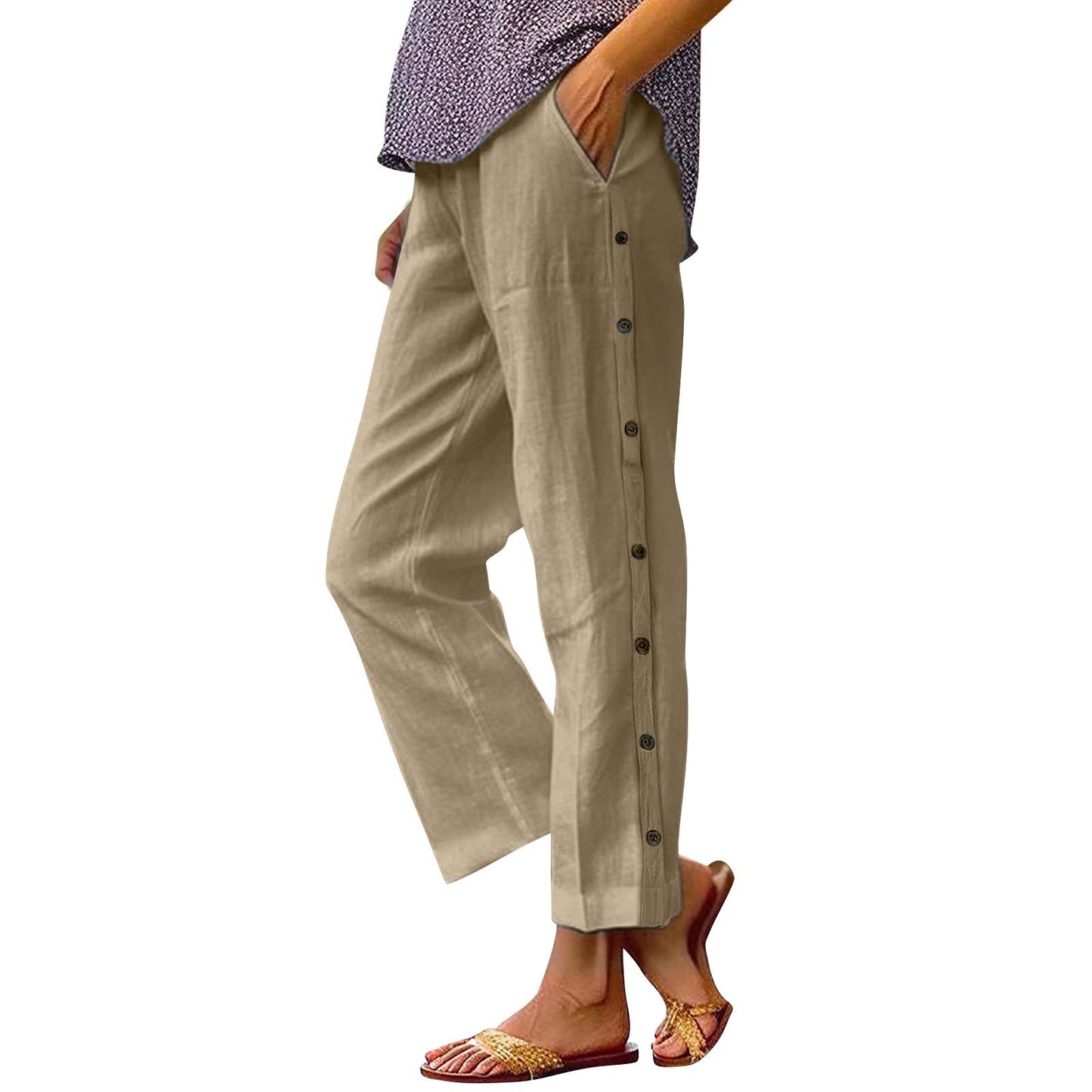 Damen Bequeme Leinenhose mit Knopfdetails Stalluxe
