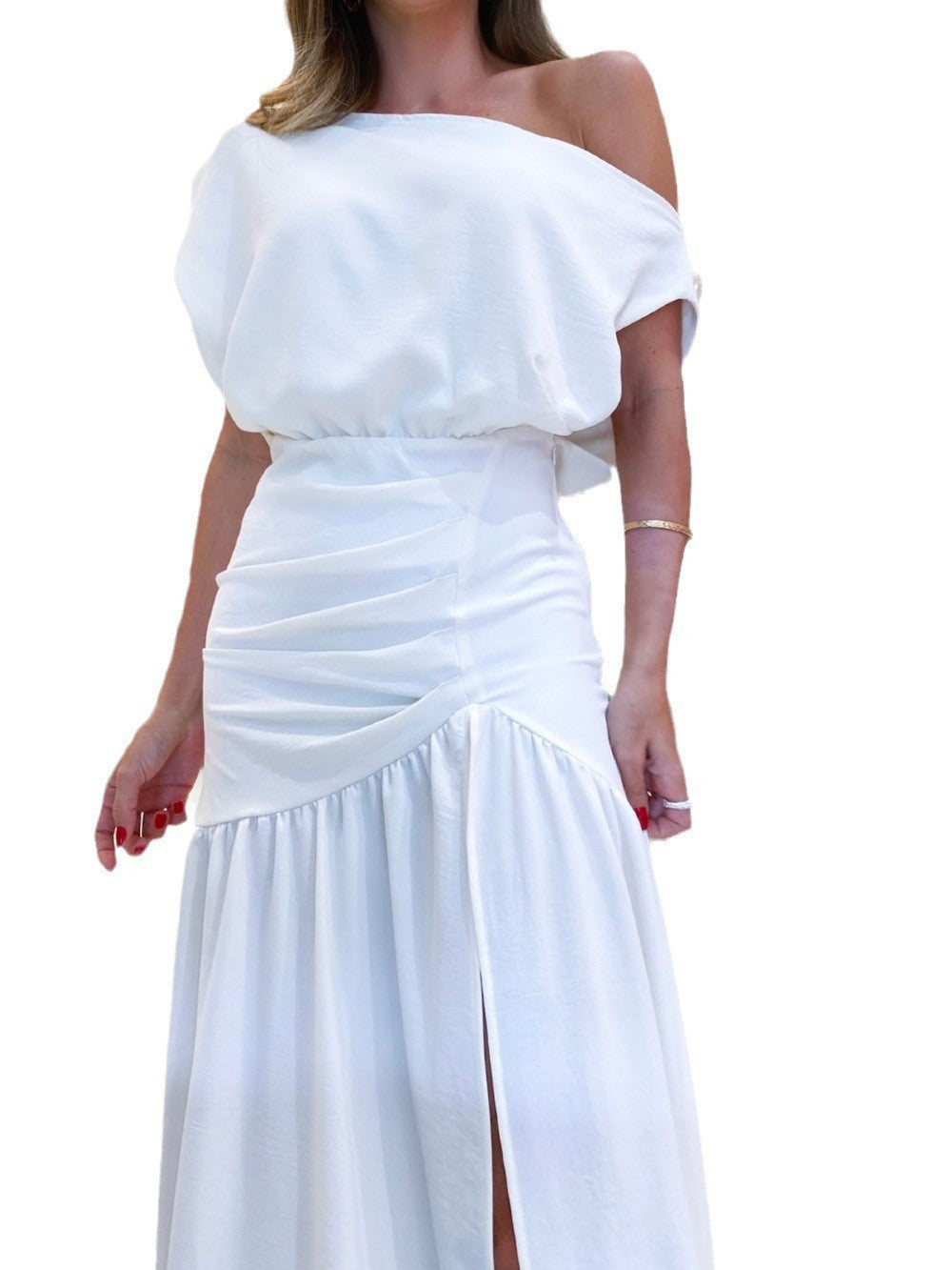 Damen Off-Shoulder Maxikleid mit seitlichem Schlitz und fließendem Stoff Stalluxe