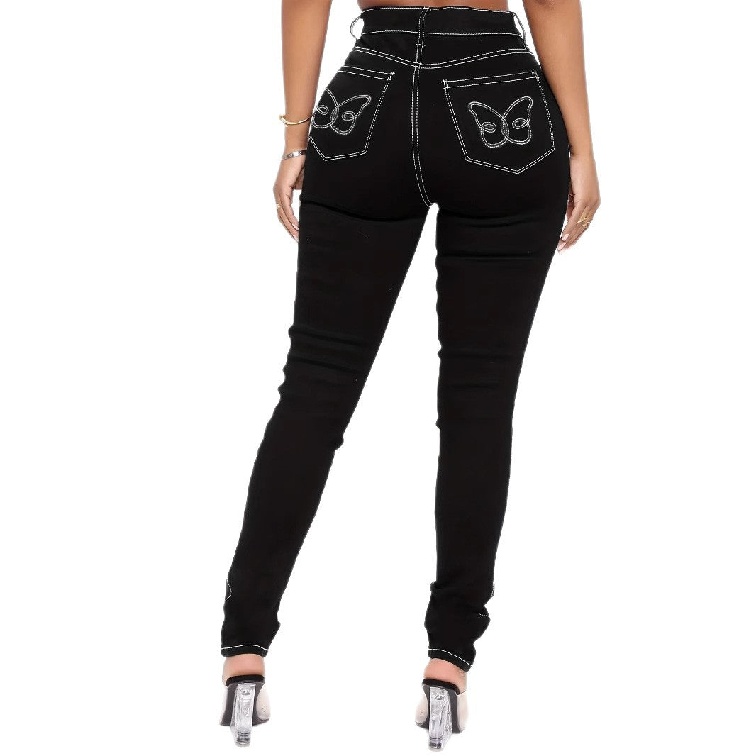 Damen Skinny Jeans mit modischem Schmetterlingsstick Stalluxe