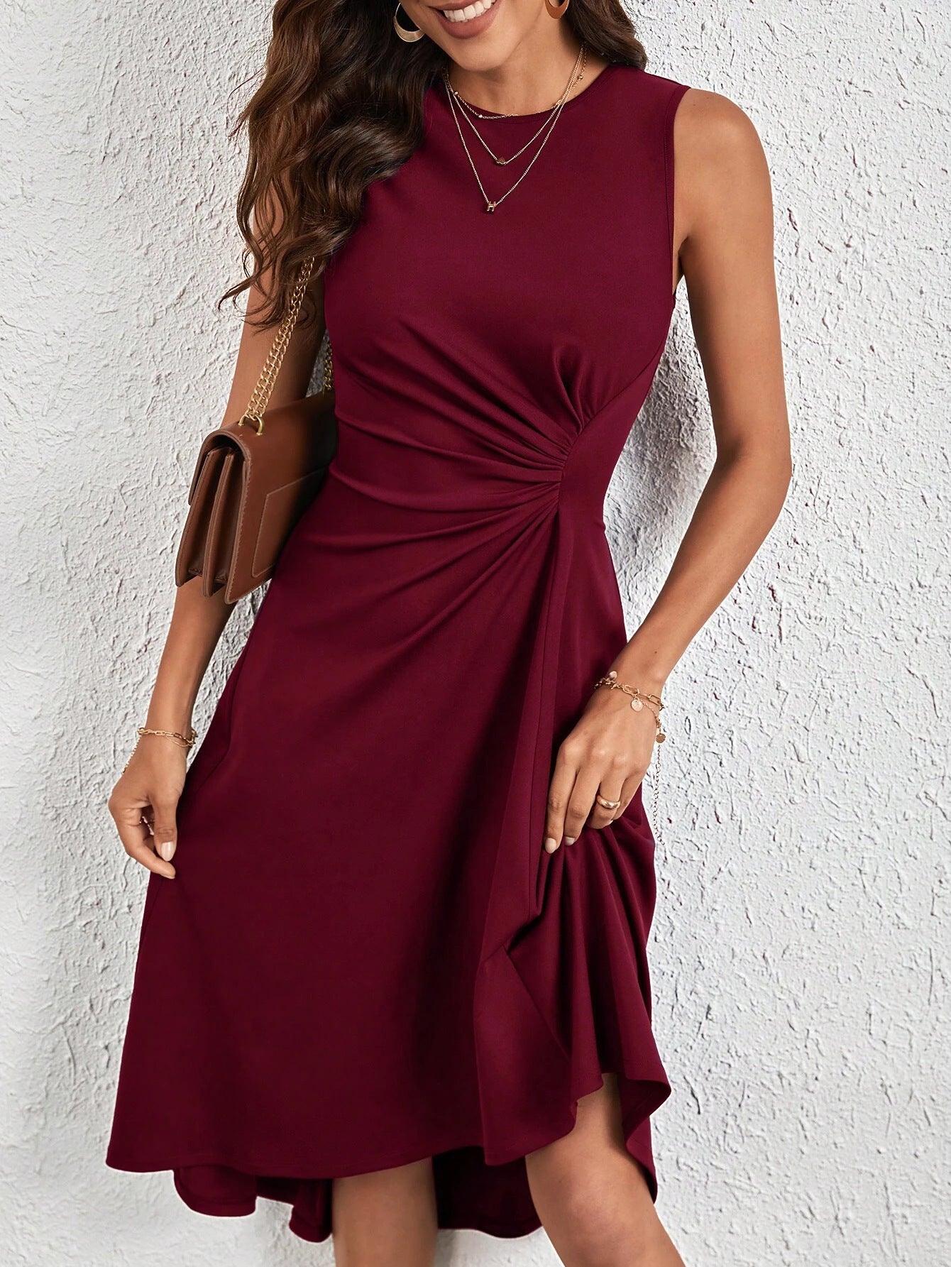 Damen Knielanges Wickelkleid mit asymmetrischem Saum und Raffung Stalluxe