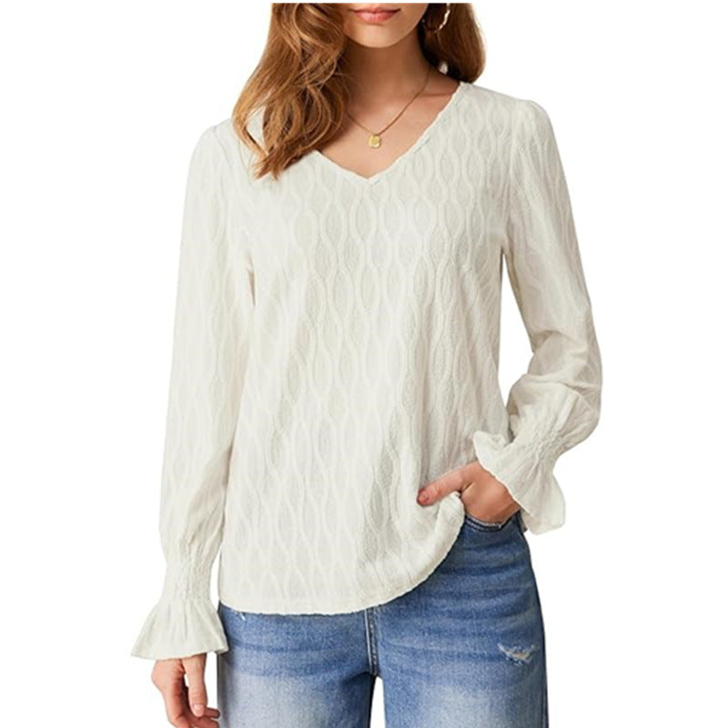 Damen modische V-Ausschnitt Bluse mit raffinierten Rüschendetails Stalluxe