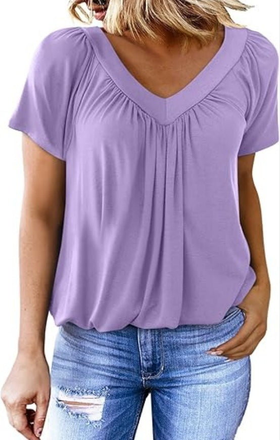 Women's Pleated V-Neck Casual Top Stalluxe