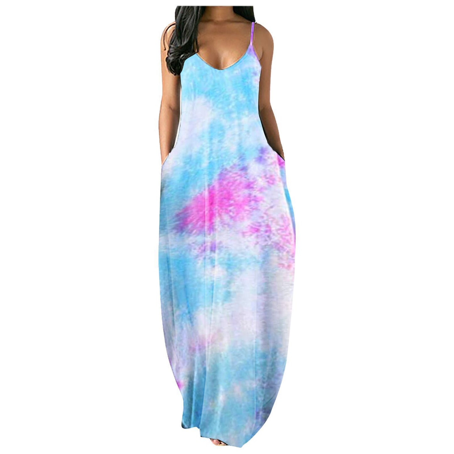 Women's Bohemian Tie-Dye Maxi Dress with Pockets Stalluxe