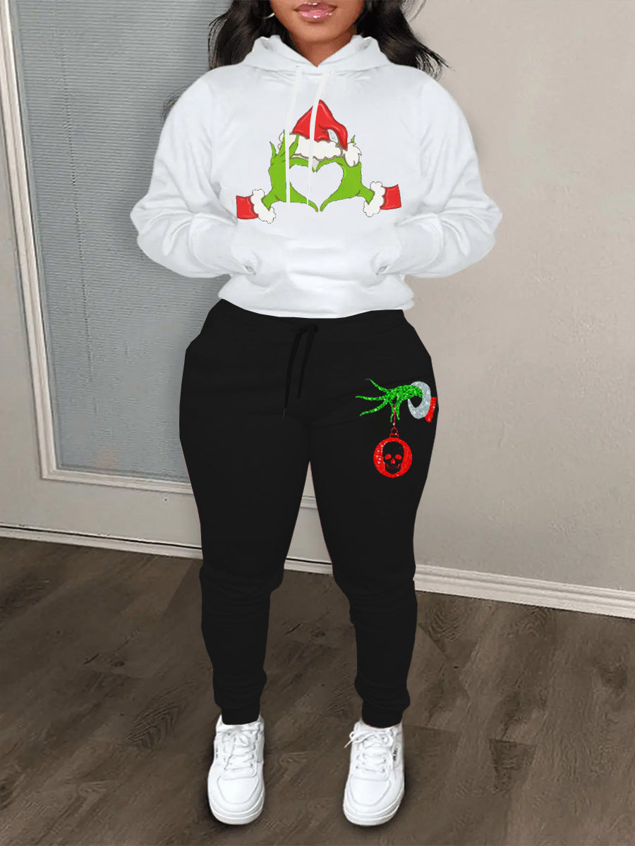 Damen Hoodie und Jogginghose Set mit kreativem Weihnachtsmotiv und bequemen Schnitt Stalluxe