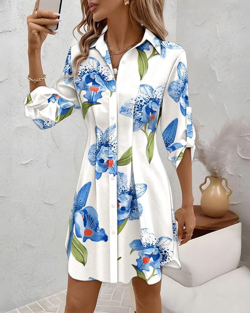 Damen Hemdblusenkleid mit floralen Akzenten und komfortablem Schnitt Stalluxe