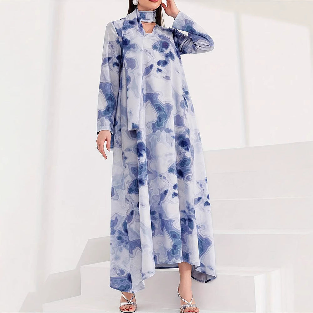Damen Maxikleid mit kunstvollem Muster und elegantem Stehkragen Stalluxe
