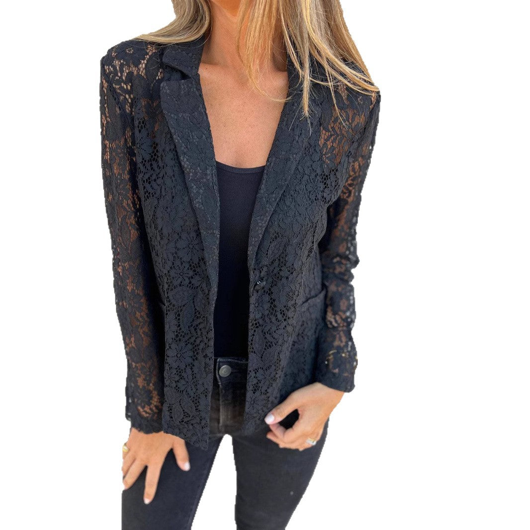 Women's Sheer Lace Blazer Stalluxe