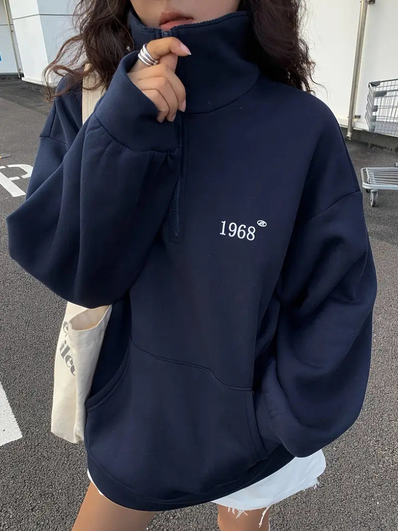 Damen Fleece-Hoodie mit hohem Kragen und halbem Reißverschluss Stalluxe