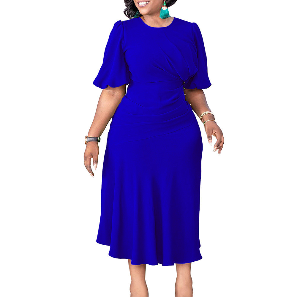 Damen Midi-Kleid mit eleganter Raffung und schwingendem Rock Stalluxe
