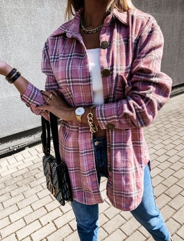 Damen Lässiges Karo-Hemdjacke mit Knopfleiste Stalluxe