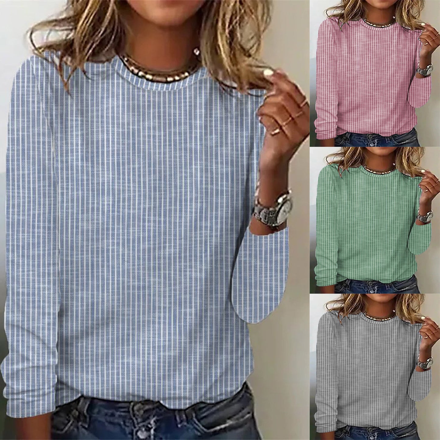 Damen lässiges Langarmshirt mit feinen Streifen Stalluxe