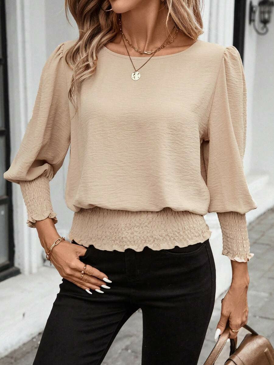 Damen elegantes Oberteil mit Puffärmeln und elastischem Bund Stalluxe