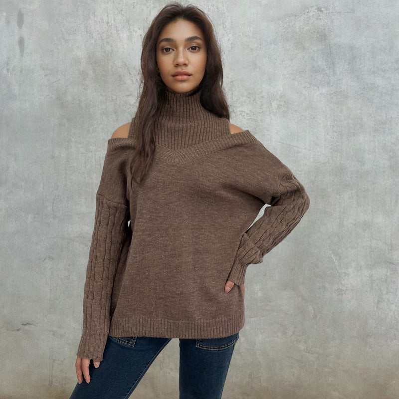 Damen Pullover mit schulterfreien Ärmeln und Zopfmuster Stalluxe