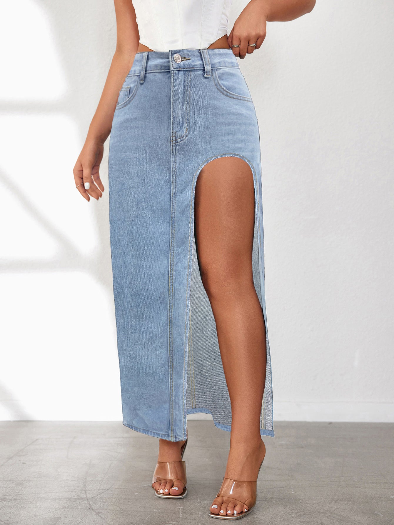 Damen Jeansrock mit hohem Schlitz und lässigem Schnitt Stalluxe