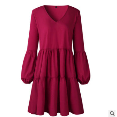 Damen fließendes Sommerkleid mit V-Ausschnitt und voluminösen Ärmeln Stalluxe