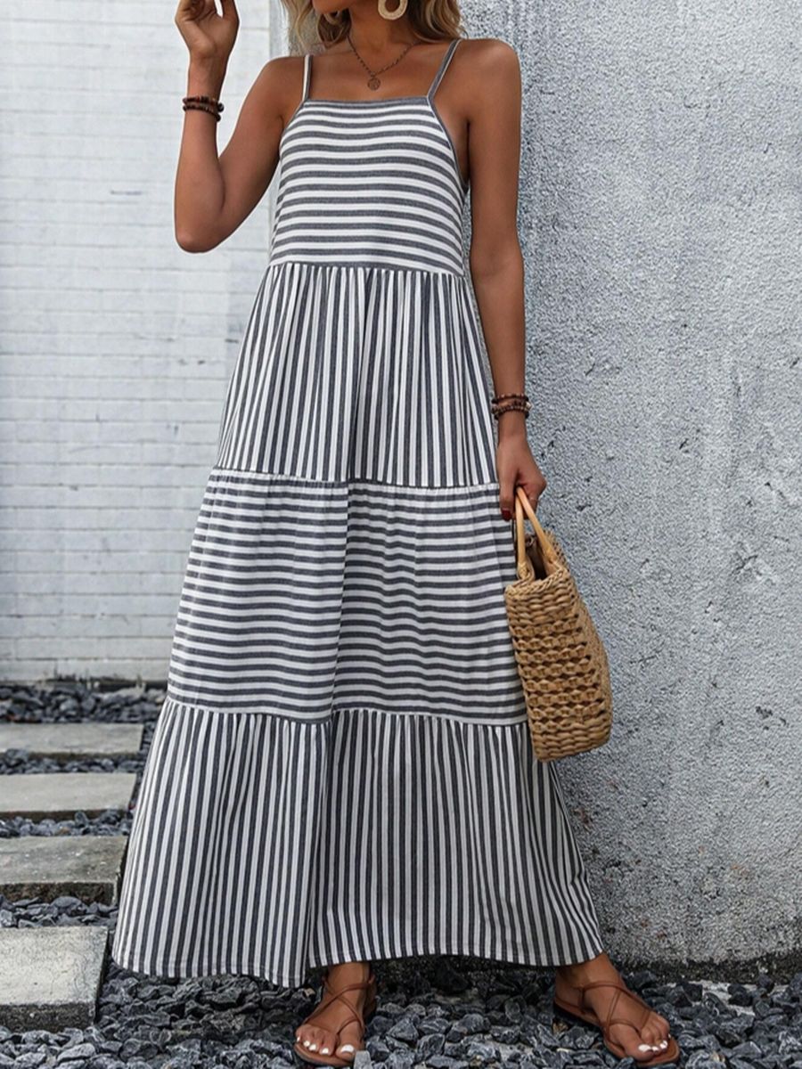 Damen Maxikleid mit schmalen Trägern und gestreiftem Design Stalluxe