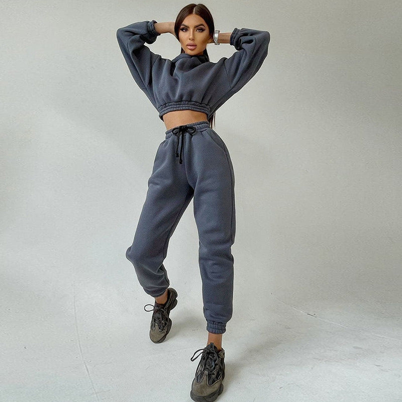 Damen trendiges Sweat-Set mit cropped Oberteil und elastischem Bund Stalluxe