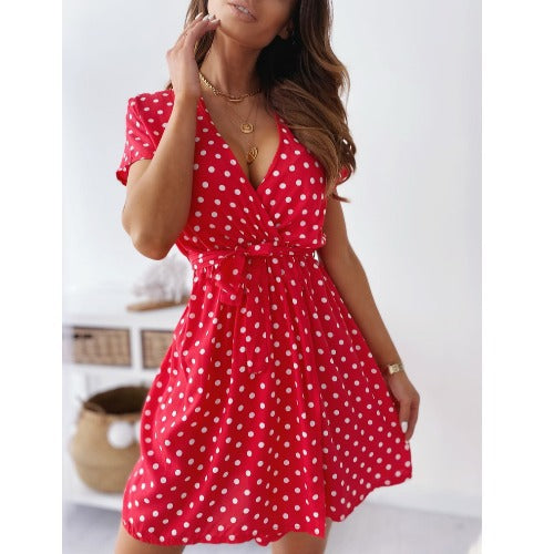 Damen Freizeitkleid mit punktiertem Design und taillierbarem Gürtel Stalluxe
