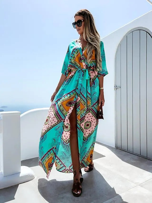 Damen Maxikleid mit buntem Muster Stalluxe