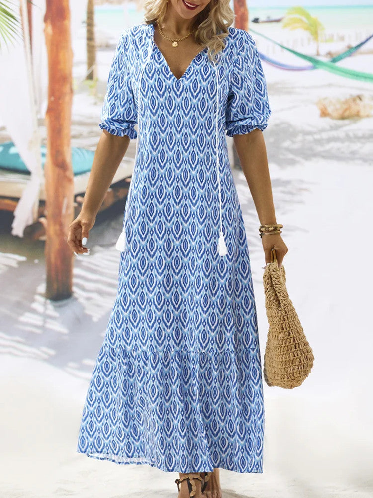 Damen Maxikleid mit modernem Boho-Design und lässigem V-Ausschnitt Stalluxe
