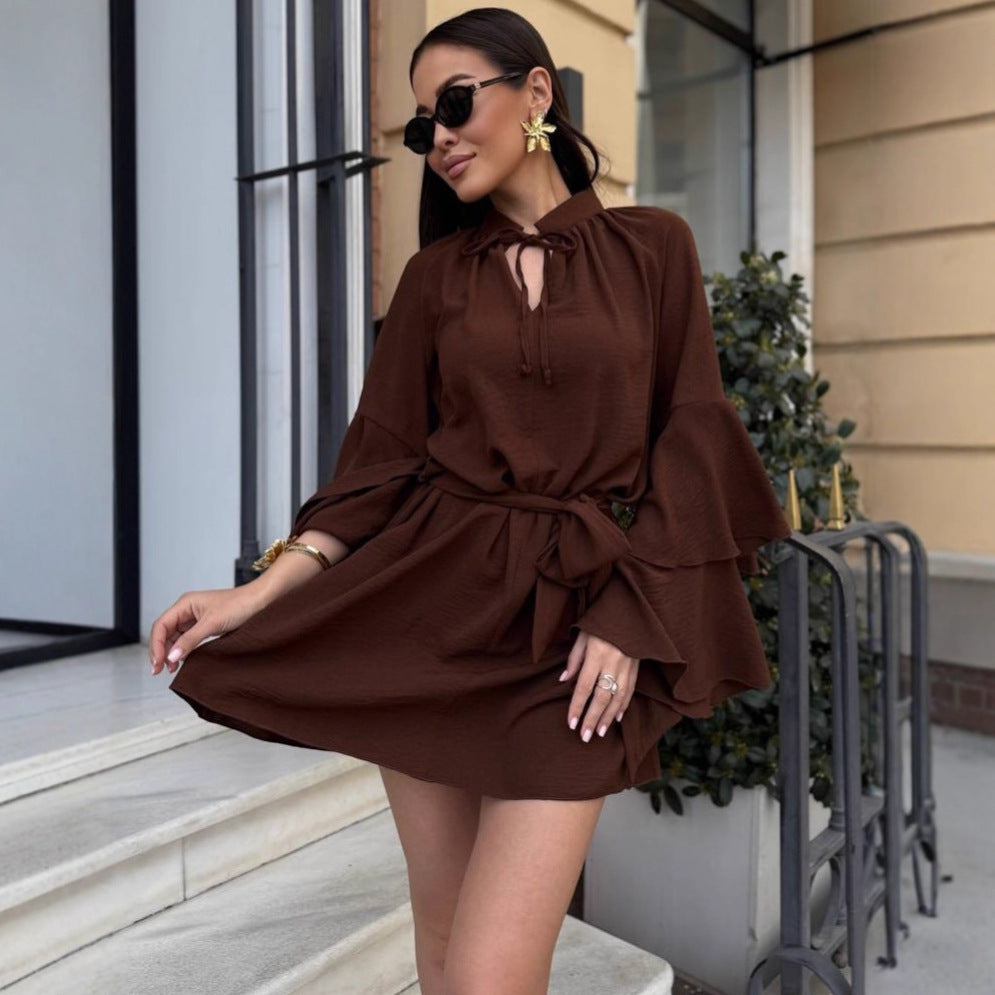 Damen lässiges Kleid mit voluminösen Ärmeln und Taillengürtel Stalluxe