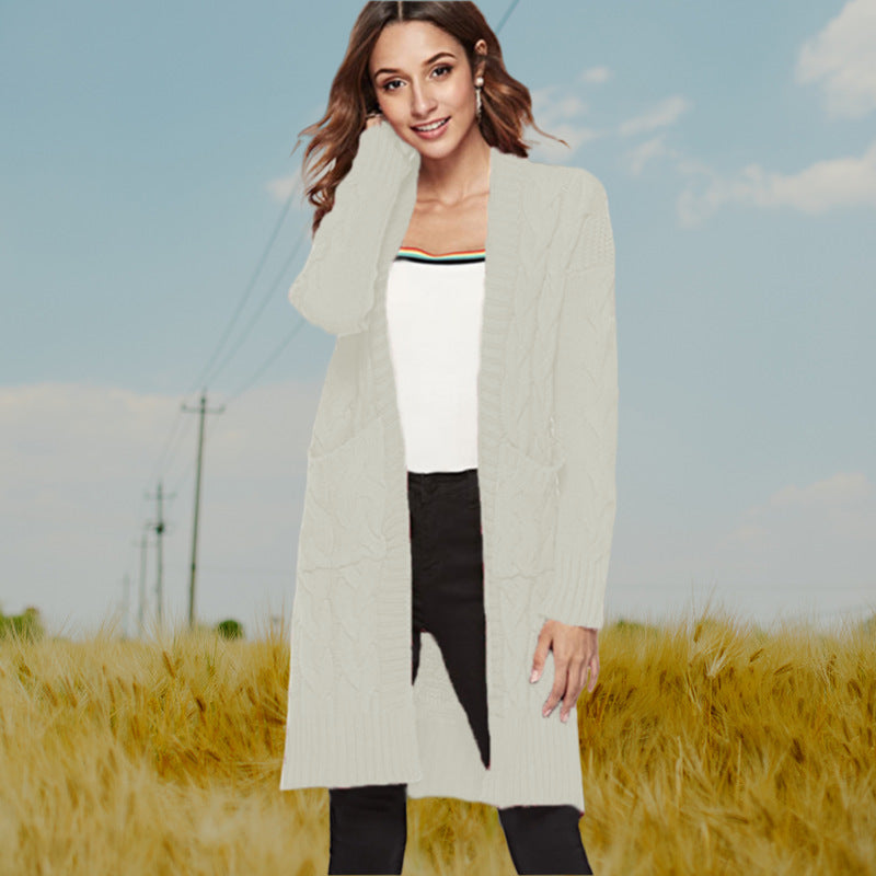 Damen Strickmantel mit großen Taschen und eleganten Zopfmustern Stalluxe