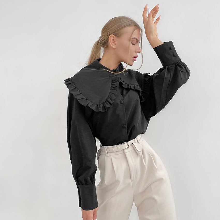 Damen Elegante Bluse mit voluminösen Ärmeln und Rüschensaum Stalluxe