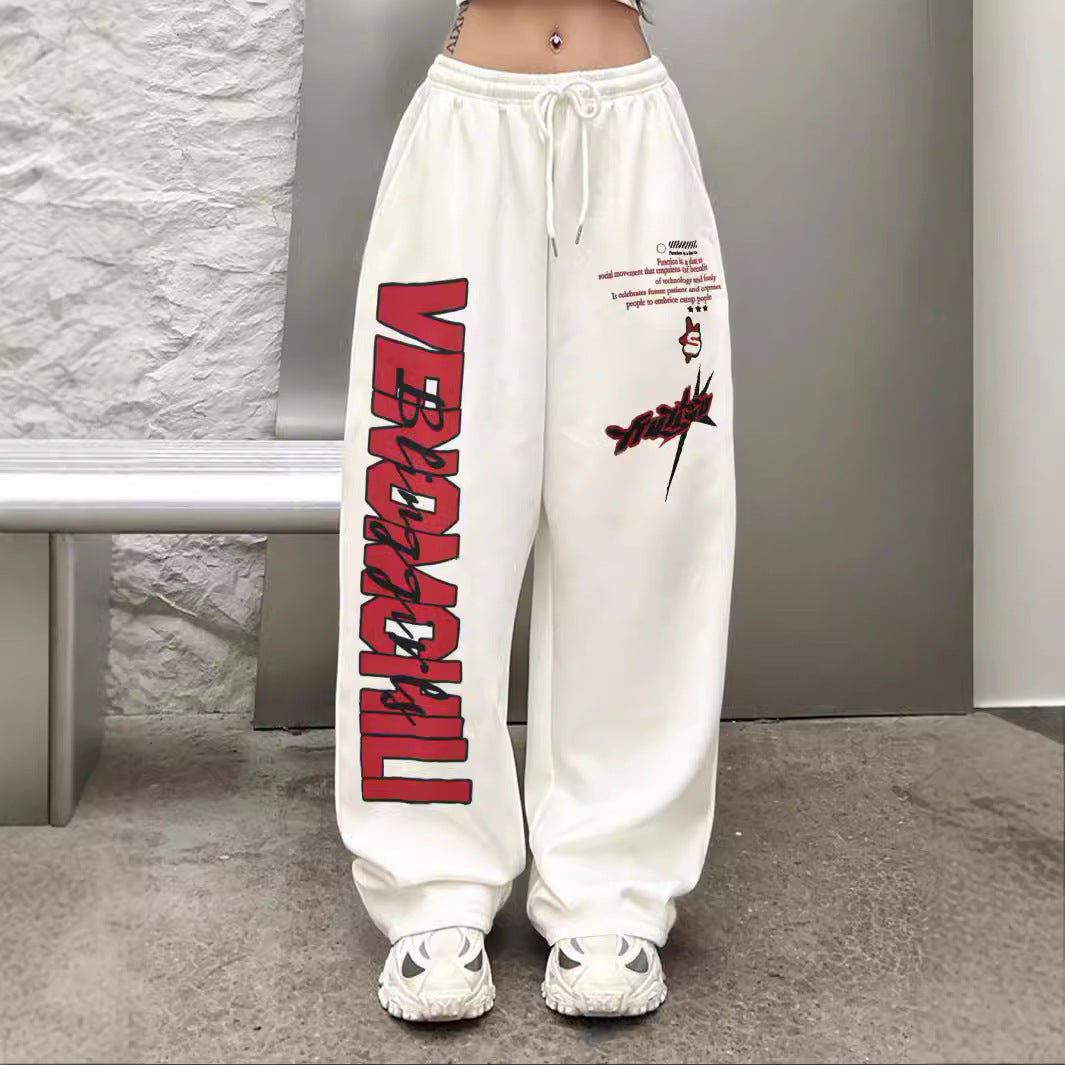 Damen lässige Weitgeschnittene Sweatpants mit grafischem Druck Stalluxe