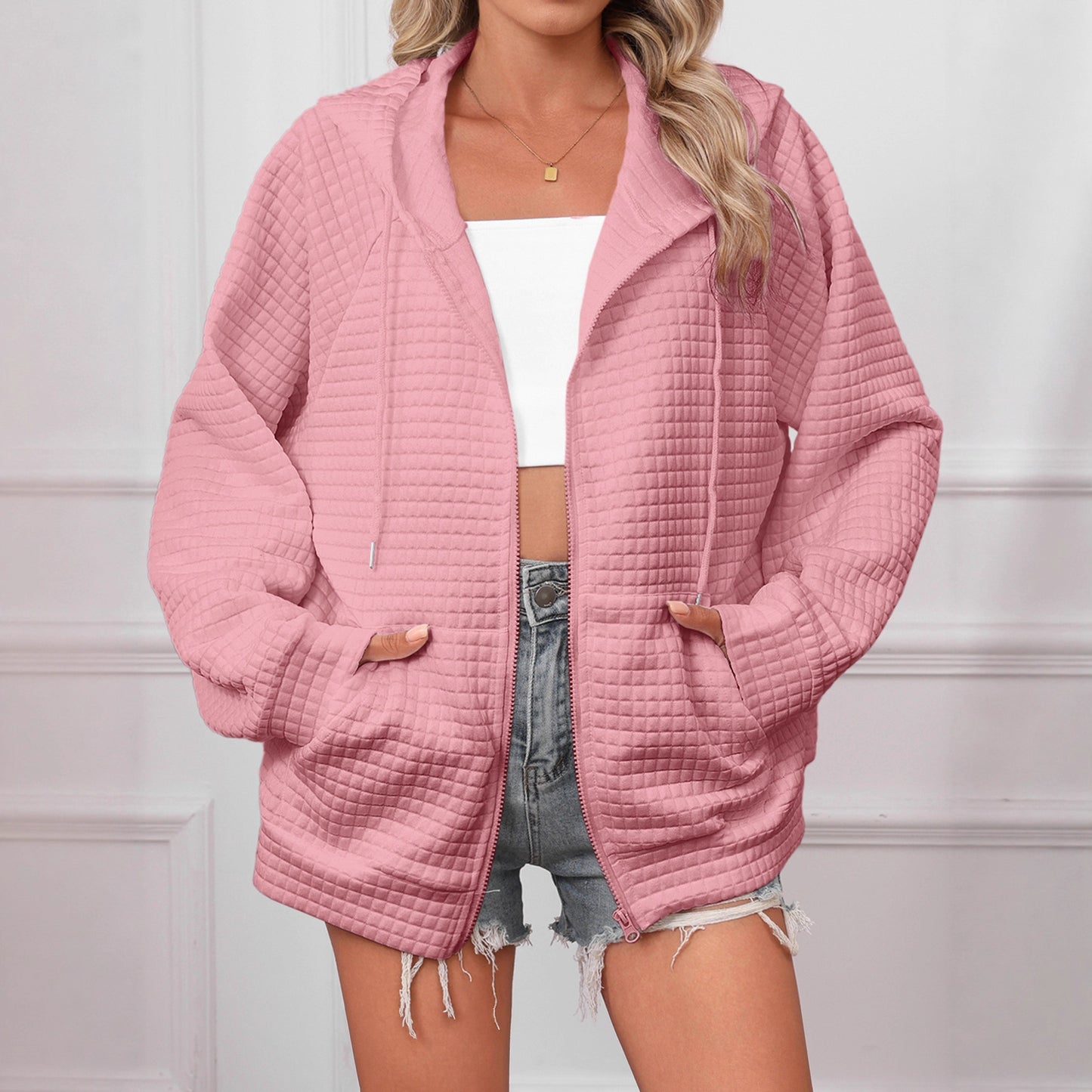 Damen Oversized Kapuzenjacke aus strukturiertem Material Stalluxe