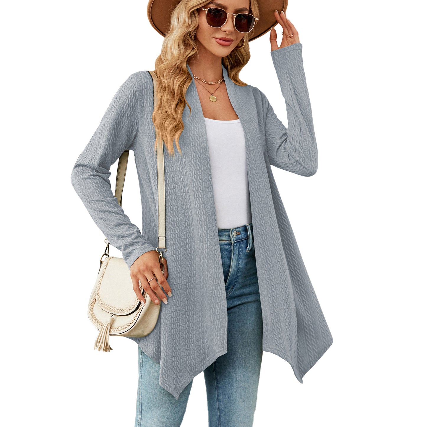 Damen Strickjacke mit strukturiertem Waffelmuster und offener Front Stalluxe
