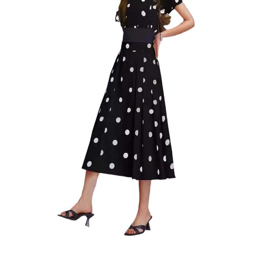 Damen Eleganter Midi-Rock mit Polka-Dots und Plisseefalten Stalluxe