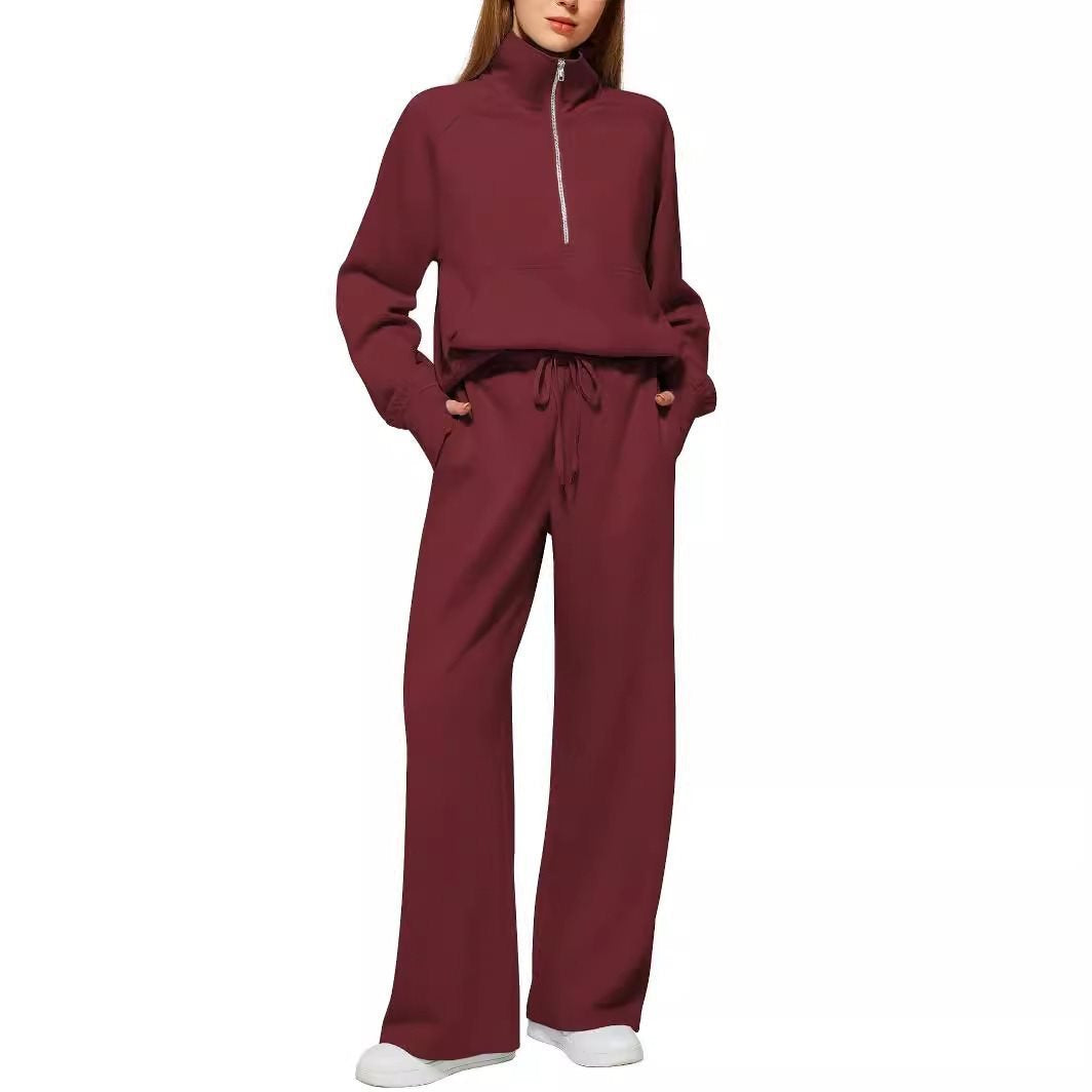 Damen Sportliches Fleece-Kombinationsset mit hohem Kragen und seitlichen Taschen Stalluxe