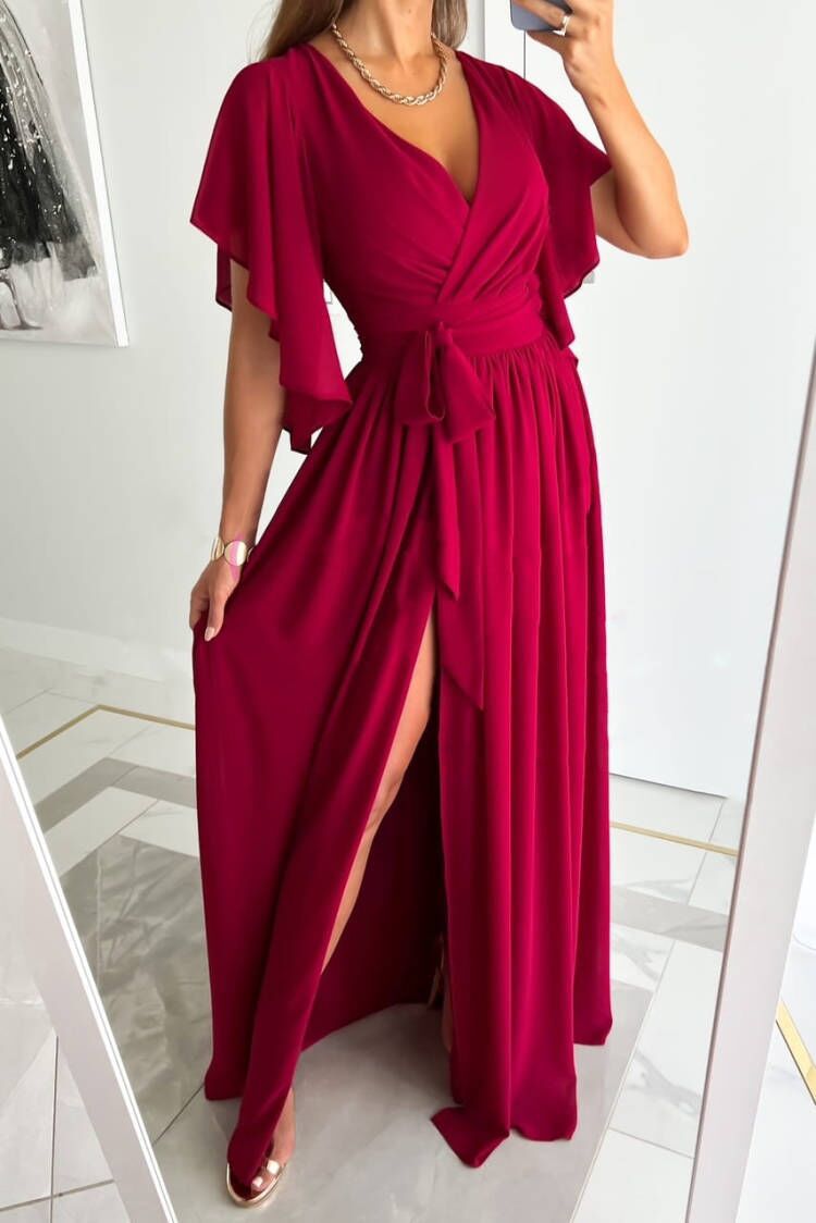 Damen Maxi-Dress mit elegantem Wickeldesign und tiefem Schlitz Stalluxe