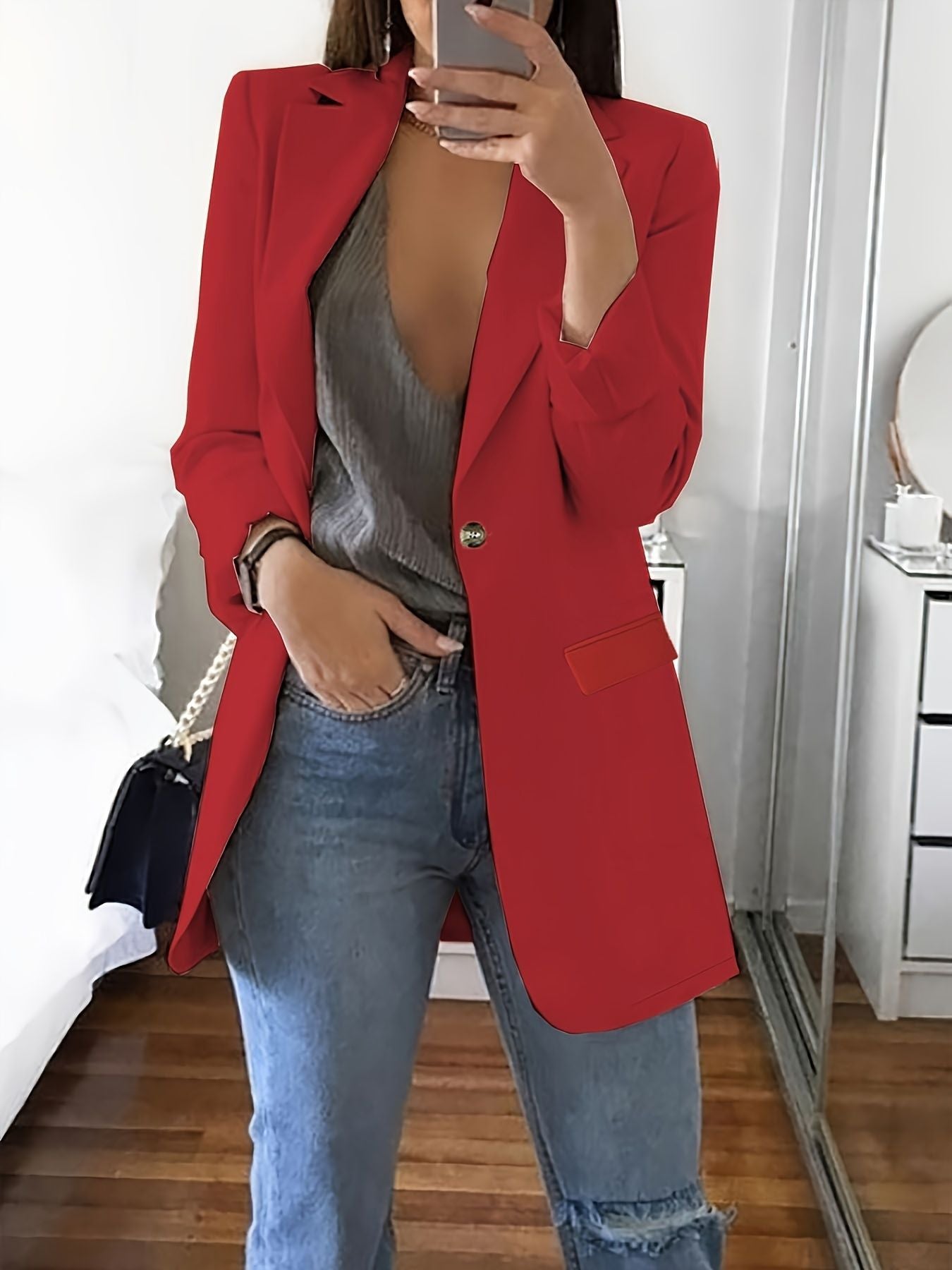 Damen Eleganter Blazer mit tiefem V-Ausschnitt und schmalem Schnitt Stalluxe