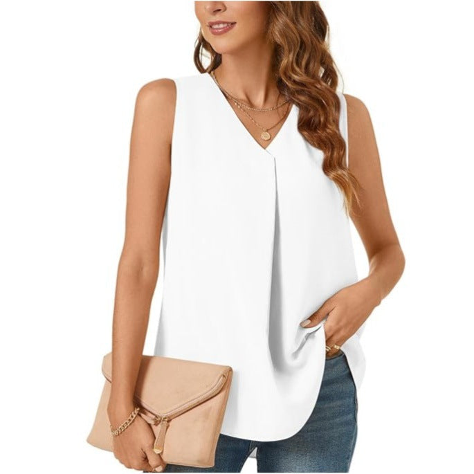 Damen elegante Bluse mit V-Ausschnitt und fließendem Schnitt Stalluxe