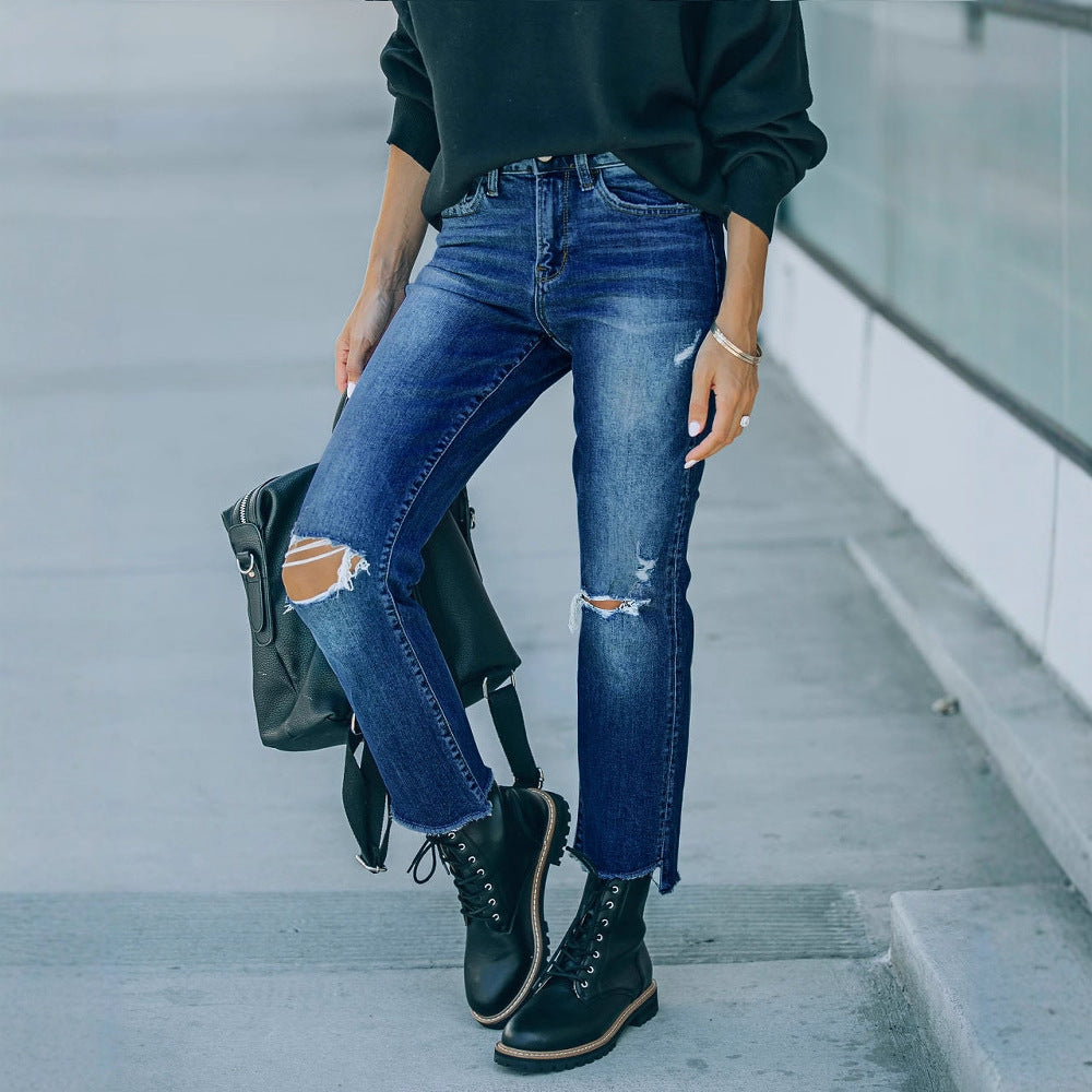 Damen Mom-Jeans im lässigen Used-Look mit modischen Rissen Stalluxe