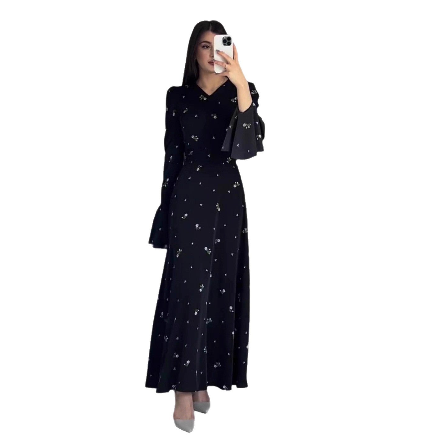 Damen Maxikleid mit elegantem V-Ausschnitt und Rüschendetails Stalluxe