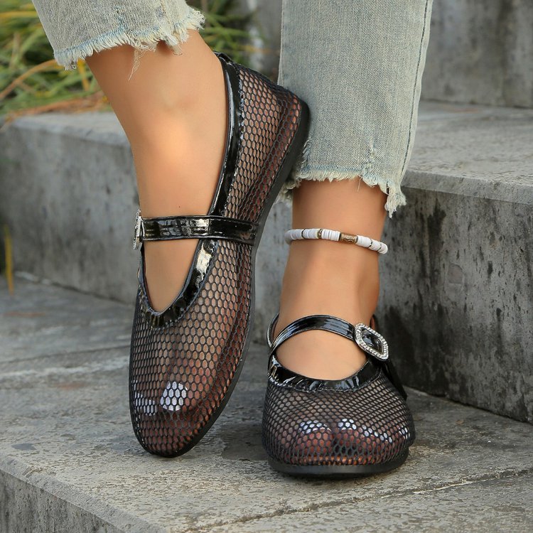 Damen elegante Ballerinas mit atmungsaktivem Netzdesign und modischem Riemchen Stalluxe