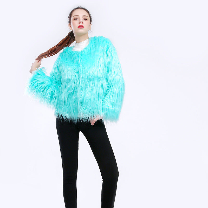 Damen Kuschelweicher Kunstfell-Mantel mit offenem Schnitt und langen Ärmeln Stalluxe