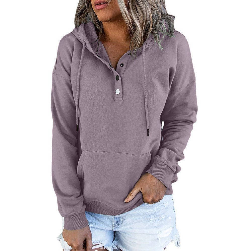 Damen lässiger Hoodie mit Knopfleiste und Kängurutasche Stalluxe