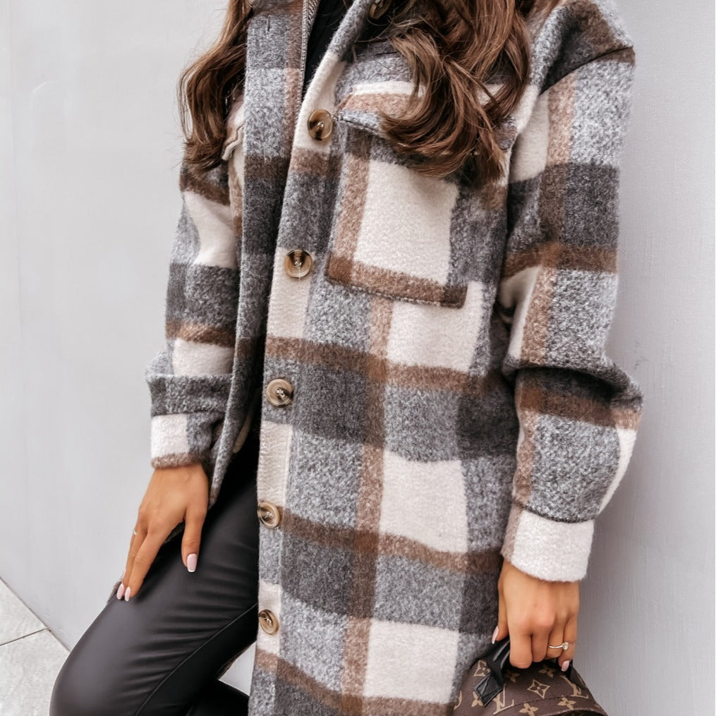 Damen Modischer Karomantel mit Knopfdetails Stalluxe