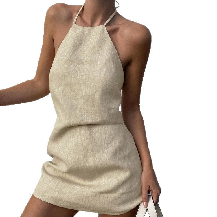 Damen Leichtes Leinenkleid mit Halterneck Stalluxe
