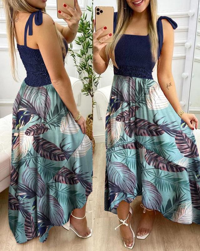 Damen Smocked Floral Maxi Kleid Stalluxe