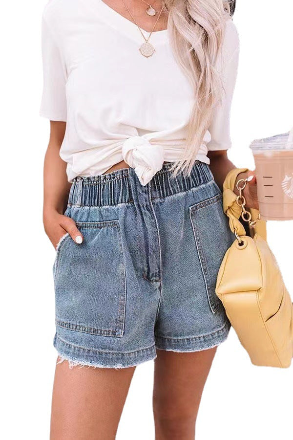 Damen Design-Denim-Shorts mit elastischem Bund und praktischen Taschen Stalluxe