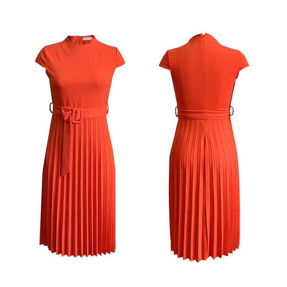 Damen elegantes und schmeichelhaftes Plisseekleid mit Gürtel Stalluxe