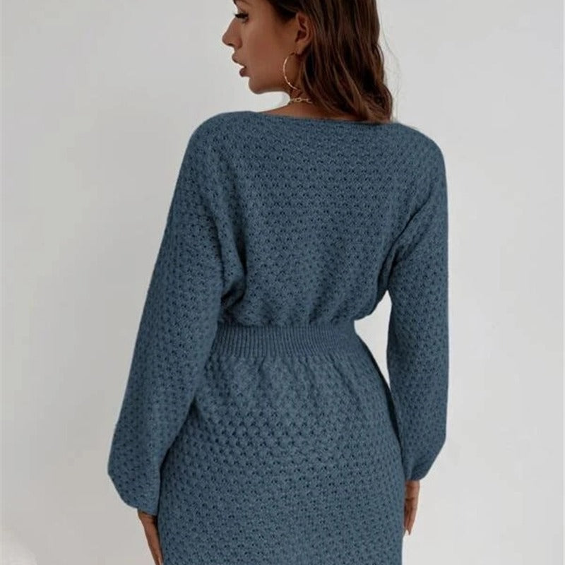 Damen Strickkleid mit einzigartigem Lochmuster und lässigem Bund Stalluxe