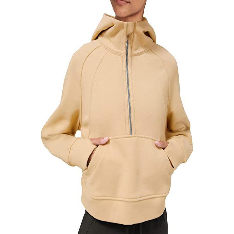 Damen sportlicher Fleece-Hoodie mit halbem Reißverschluss Stalluxe