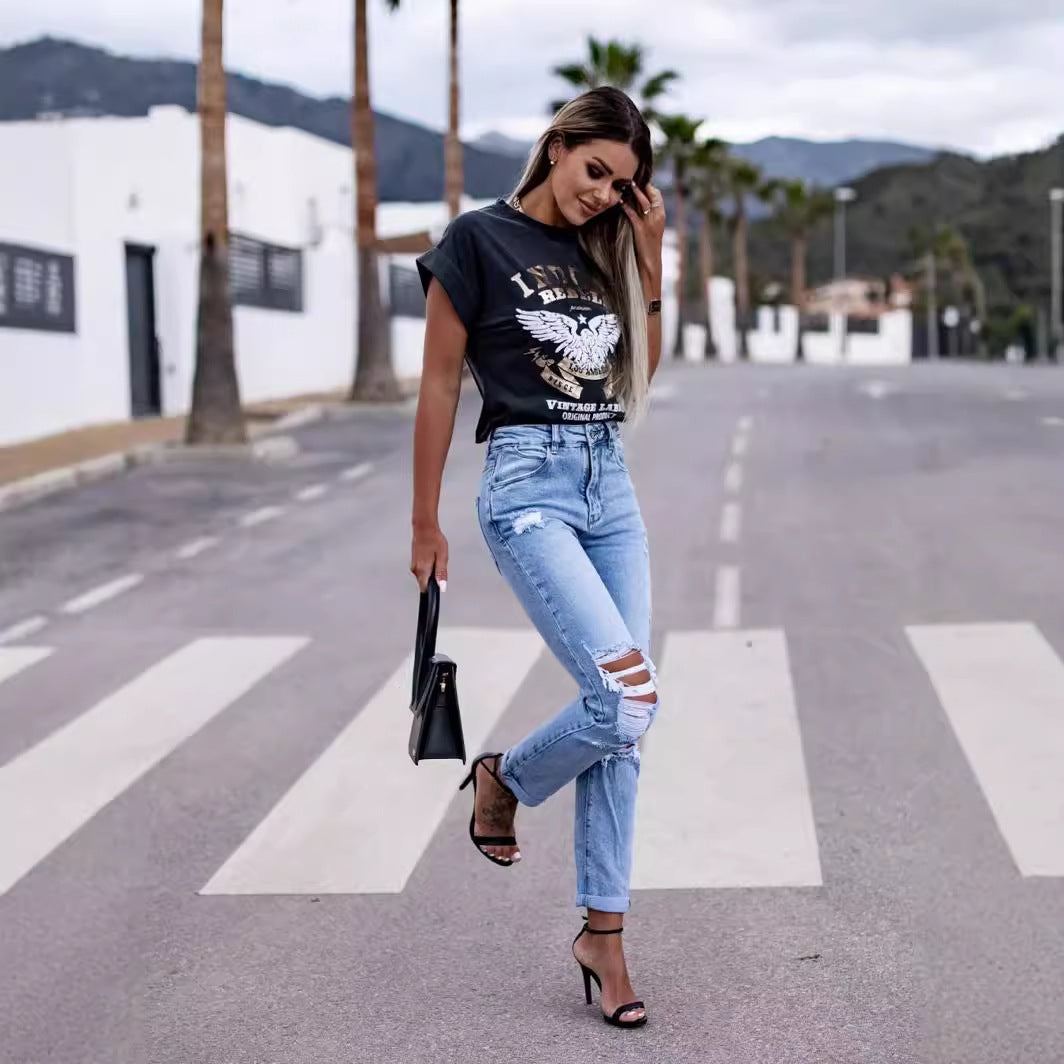 Damen Destroyed Jeans im High-Waist-Stil Stalluxe