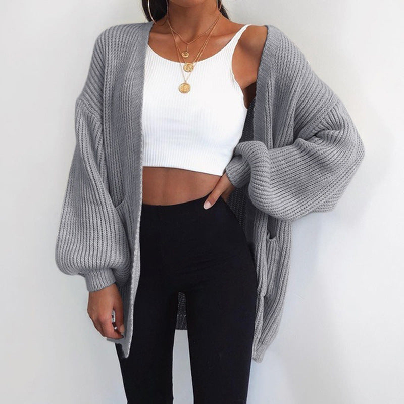 Damen Grober Strickcardigan mit ballonförmigen Ärmeln und lässigem Schnitt Stalluxe
