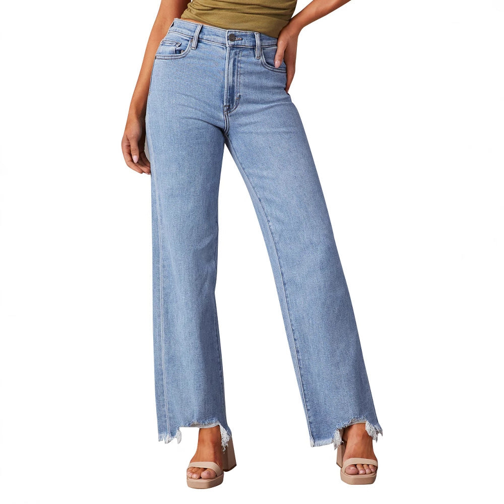 Damen Weit geschnittene Jeans mit fransigem Saum Stalluxe